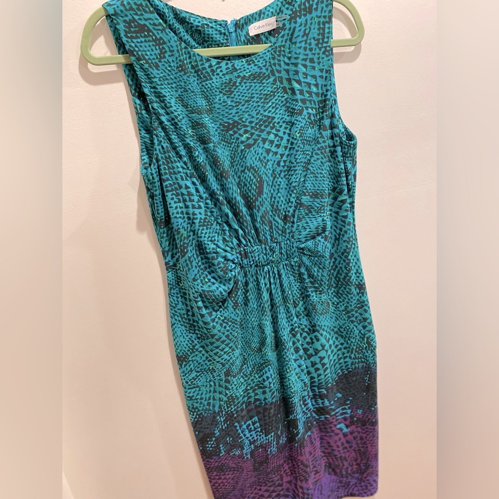 Calvin Klein, Size 14, Green-Purple, Ombré Snakeskin Bodycon Dress - Picture 7 of 8